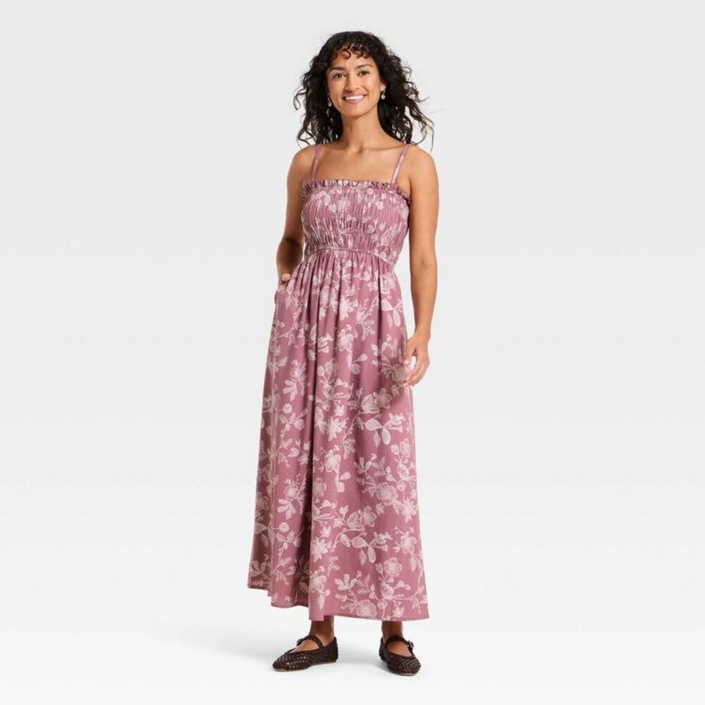 Universal Thread Strapless Floral Maxi Dress in Dusty Rose and Cream